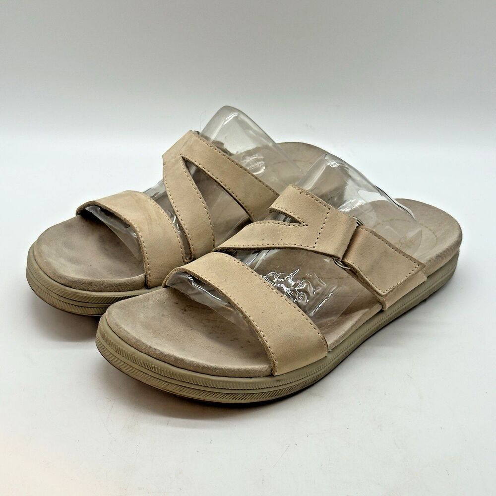 BASS Pier Nubuck Leather Sandals Women's 7M Bone Hook & Loop Comfort Slides